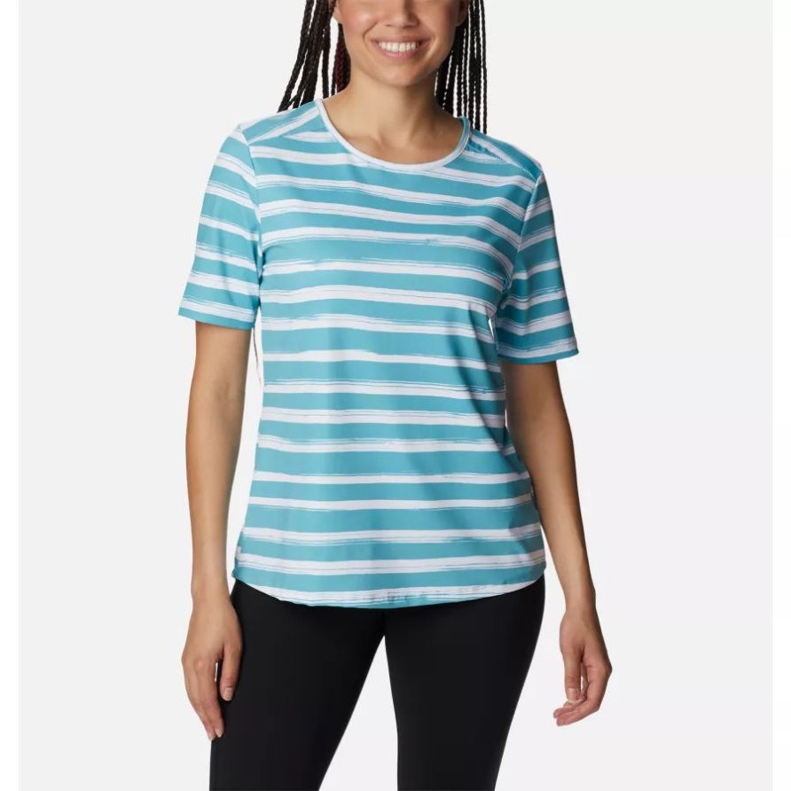 Chill River Kurzarmshirt Für Damen Mit Meereswellen-Bürstenstreifen Columbia