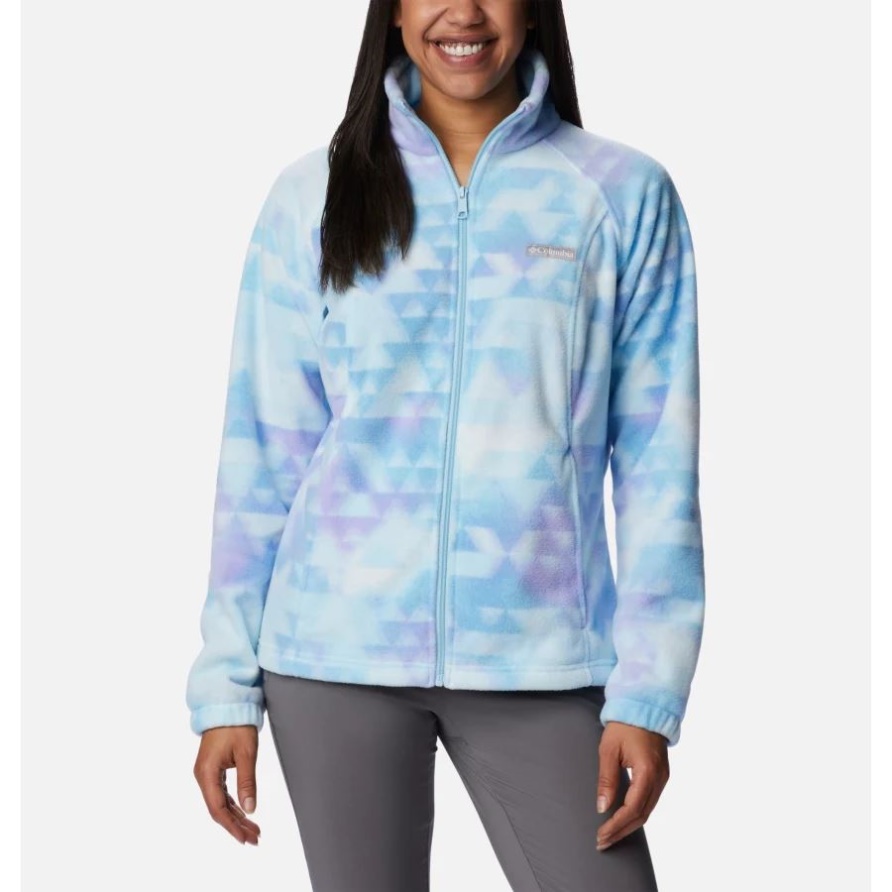 Spring Blue/Distant Peaks Columbia Benton Springs Bedruckte Fleecejacke Mit Durchgehendem Reißverschluss Für Damen