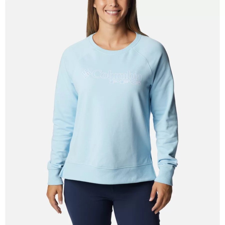 Frühlingsblau/Palmetto-Grafik Columbia-Damen-Pfg-Slack-Water-Crew-Sweatshirt Aus French Terry