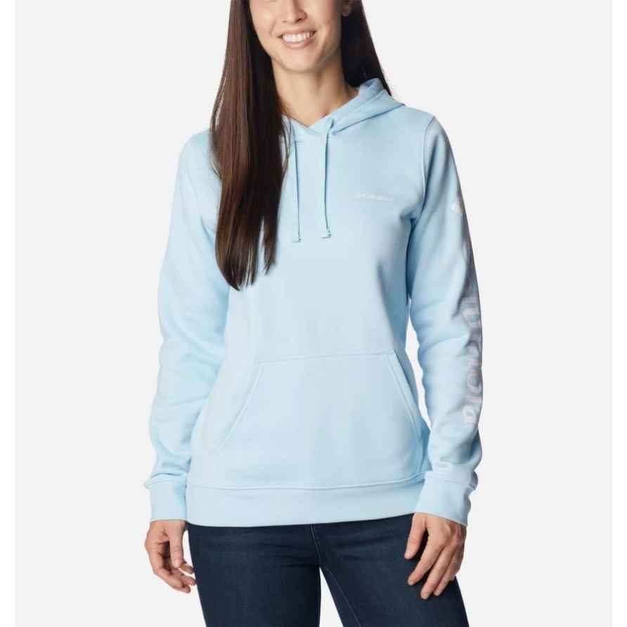 Frühlings-Columbia-Wanderungs-Grafikhoodie Der Blauen/weißen Logofrauen Columbia