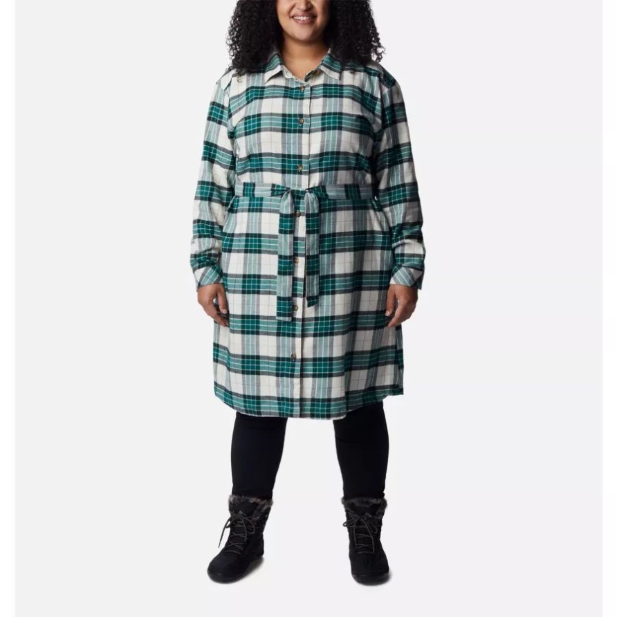 Fichte Einfaches Tartan-Frauen-Stechpalmen-Versteck-Flanellkleid Plus Größe Columbia