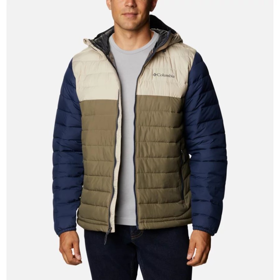 Steingrün/fossil/collegiate Navy Columbia Puder Lite Isolierte Kapuzenjacke Für Herren