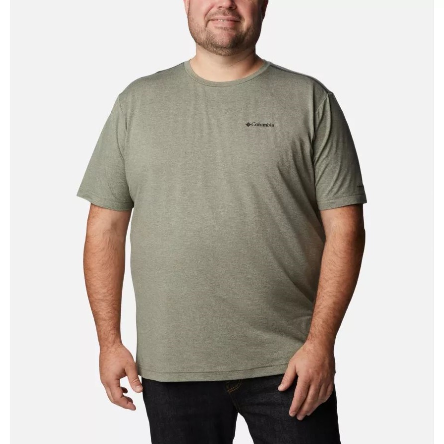 Stone Green Heather Columbia Herren Tech Trail Crew Neck Shirt Groß