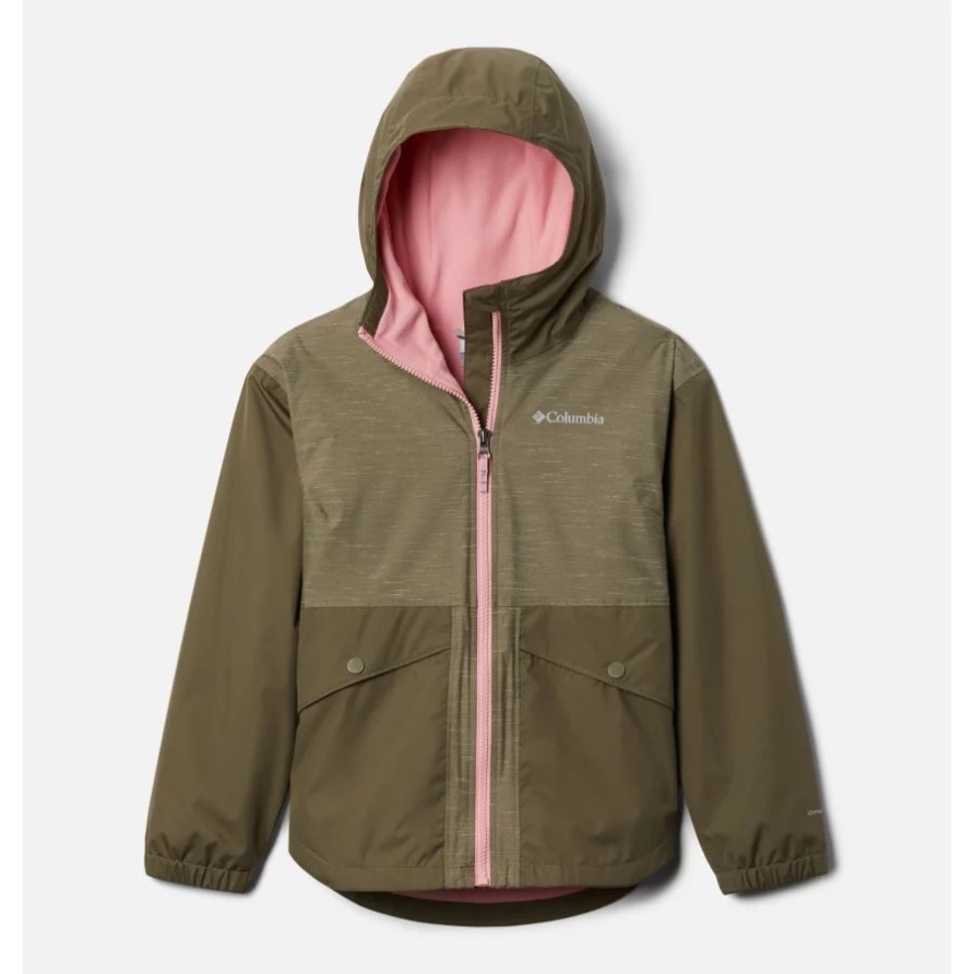 Steingrün/steingrüne Slub-fleecegefütterte Regenpfad-jacke Für Mädchen Columbia