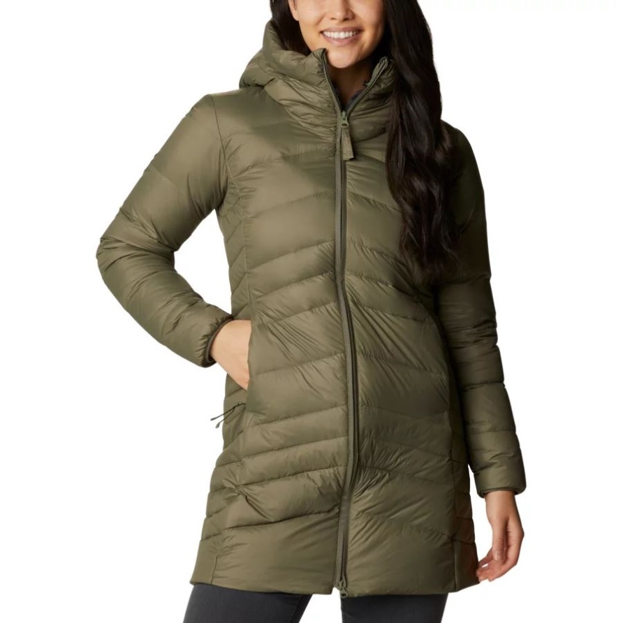 Steingrüne Damen-herbst-park-daunen-lange Jacke Columbia