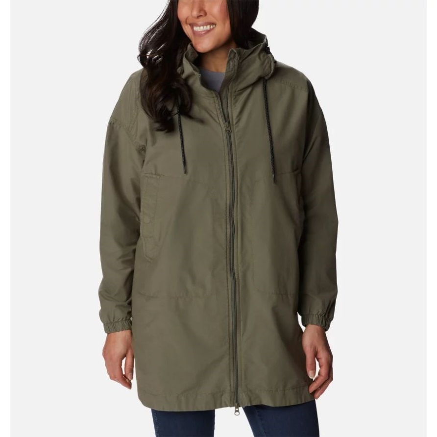 Steingrüne Kleine Felder Lange Damenjacke Columbia