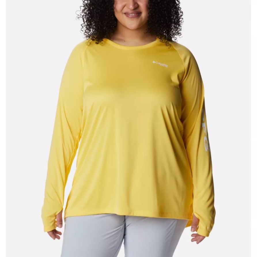 Sun Glow/White Logo Women's PFG Tidal Tee Hoodie Plus Größe Columbia