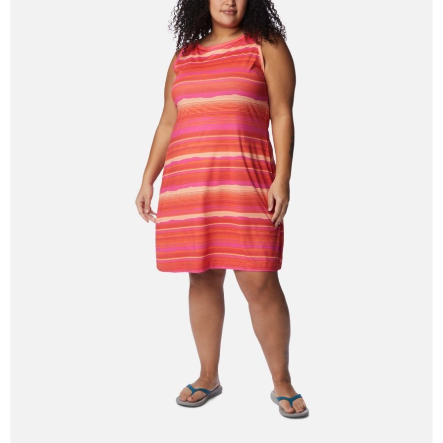 Sunset Orange/Horizons Stripe Columbia Kleid Mit Chill-River-Print Für Damen In Übergröße