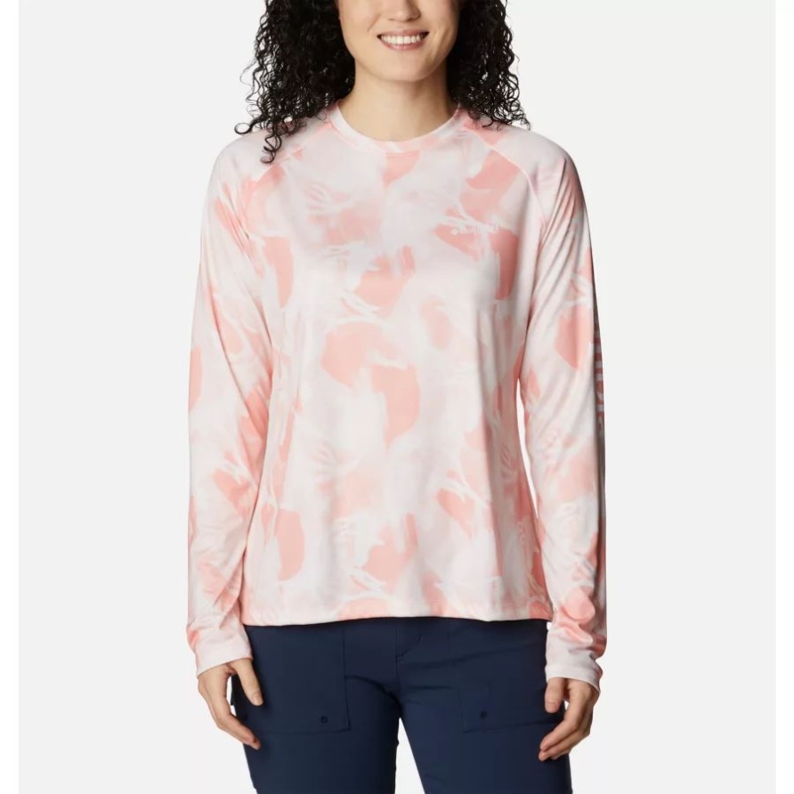 Tiki Pink/auroras Print Frauen Pfg Super Tidal Tee Langarm Columbia