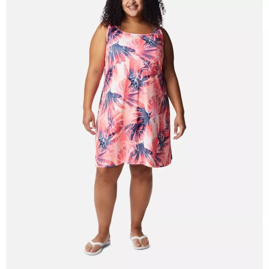 Tiki Pink/shady Coves Print Pfg Freezer Iii Damenkleid Plus Größe Columbia
