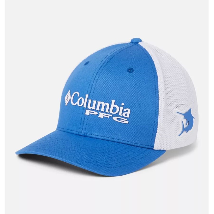 Lebendiges Blaues Columbia Pfg Logo Mesh-Kugelkappe Mittlere Krone