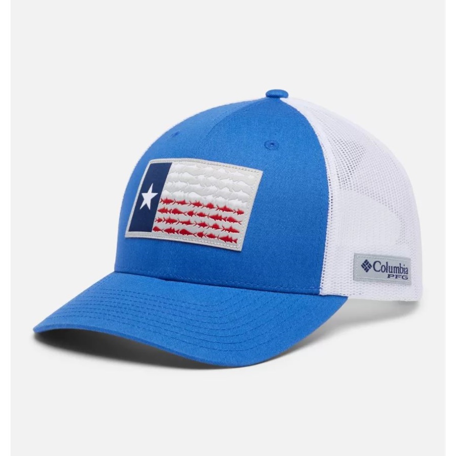 Vivid Blue/Texas Flag PFG Fish Flag Mesh Snapback Mid Crown Columbia