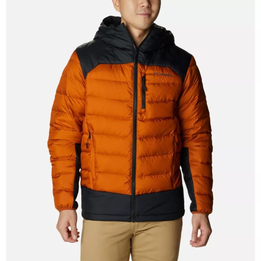 Warme Kupfer/schwarze Columbia Herrenherbstpark Daunenjacke Mit Kapuze