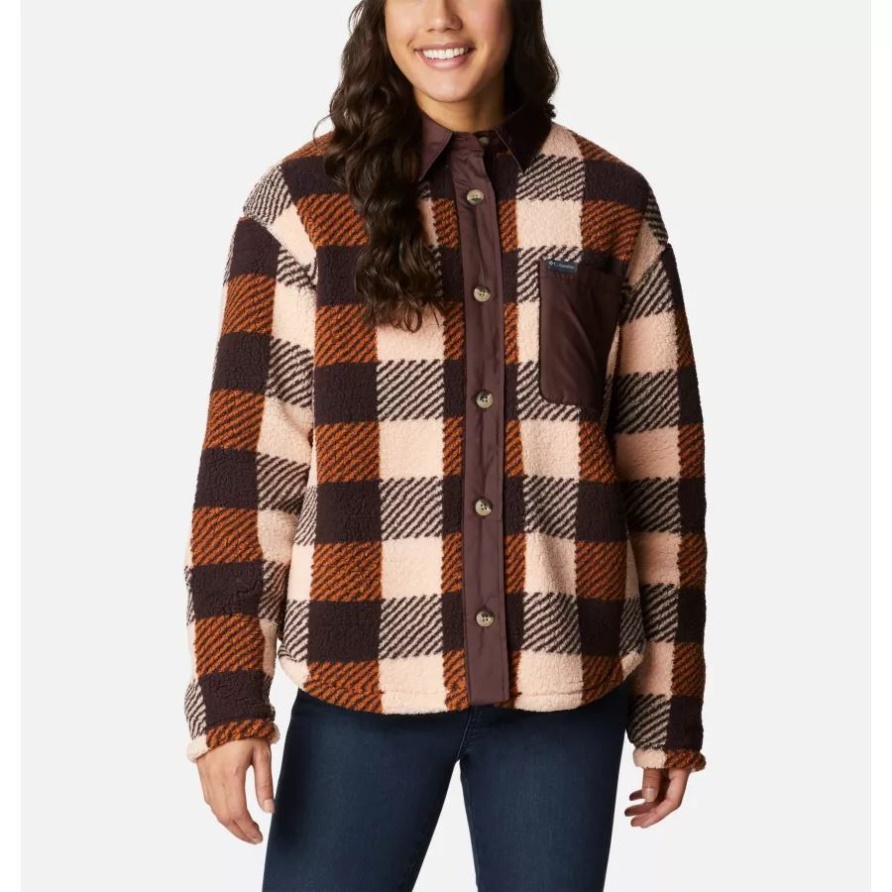 Warme West Bend Hemdjacke Für Damen Mit Kupferfarbenem Karomuster Und Mehreren Aufdrucken Columbia