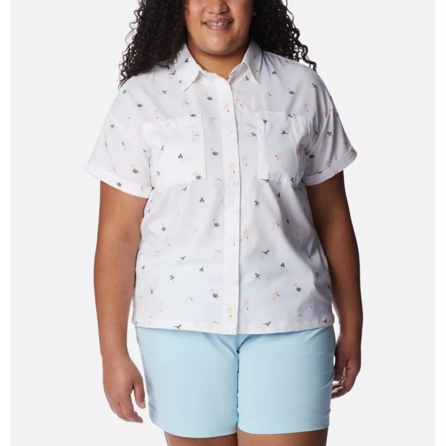 Weiß/Baja Blitz Columbia Damen Silver Ridge Utility Kurzarmhemd Plus