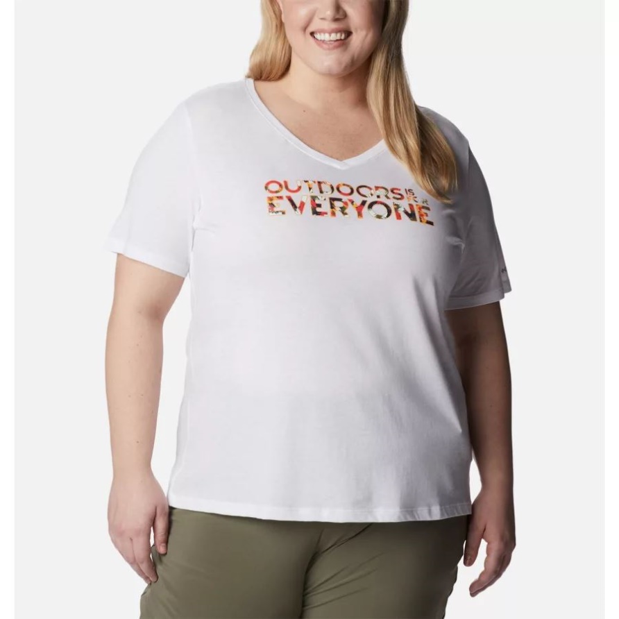 Weiß/be Outdoors Columbia Bluebird Day Entspanntes V-Ausschnitt-Shirt Für Damen In Übergröße