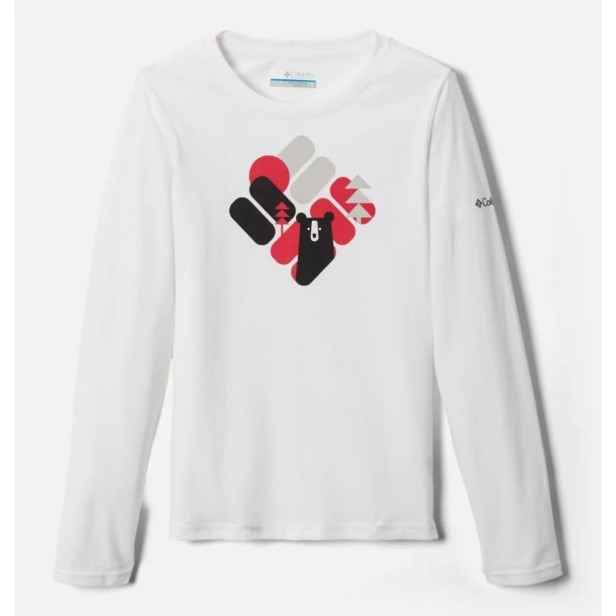 Weiß/bärig Verstecktes Dobson Pass Langarm-grafik-t-shirt Für Jungen Columbia