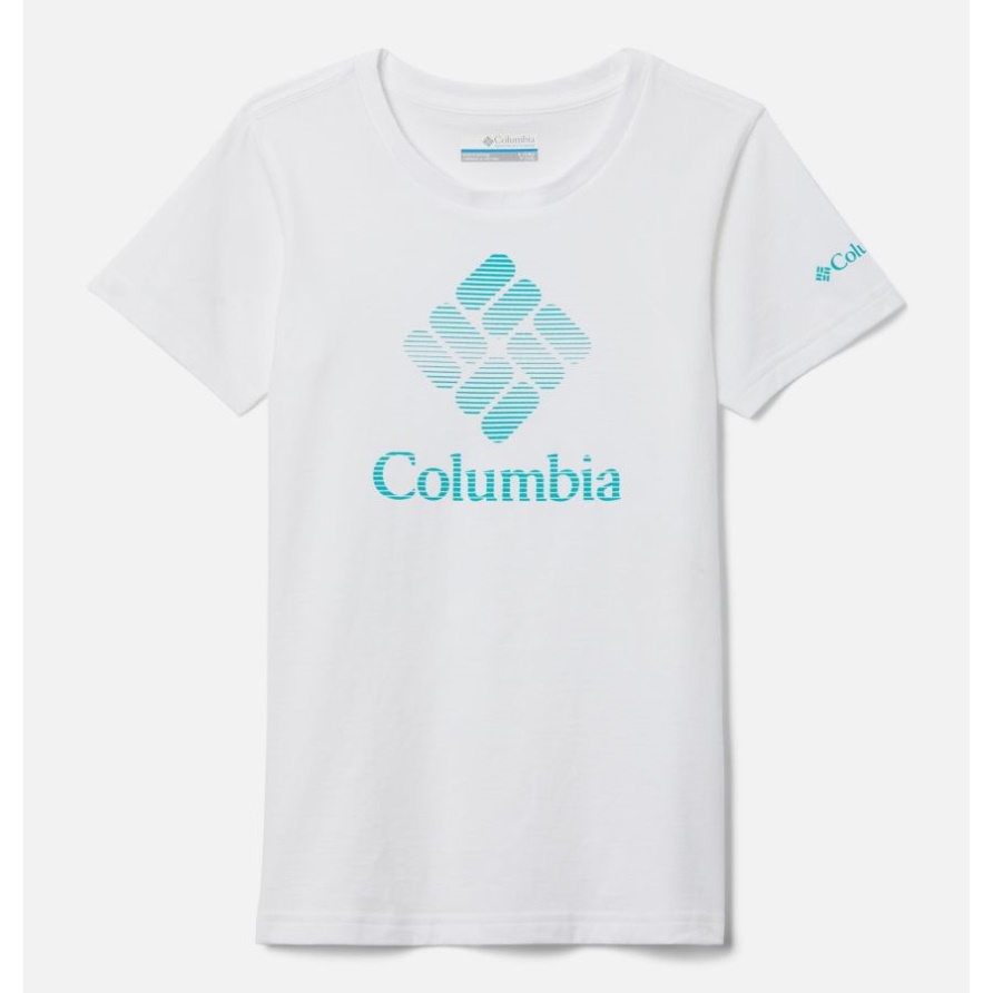 Weiß/csc Gestapeltes, Gebändertes, Kurzärmliges Grafik-T-Shirt „Mission Lake“ Für Mädchen Columbia