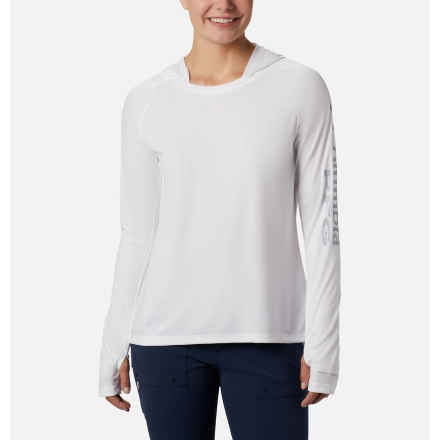Weiß/zirrusgrauer Pfg Tidal Tee Hoodie Für Frauen Mit Logo Columbia