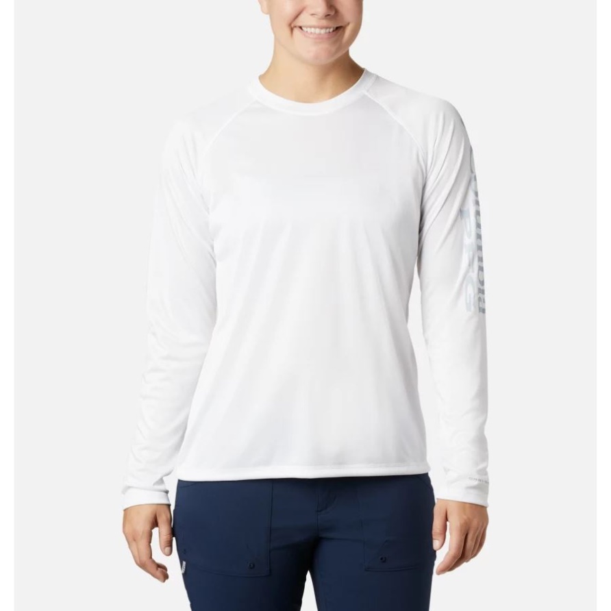 Weiß/zirrusgrau Logo Frauen Pfg Tidal Tee Ii Langarmshirt Columbia