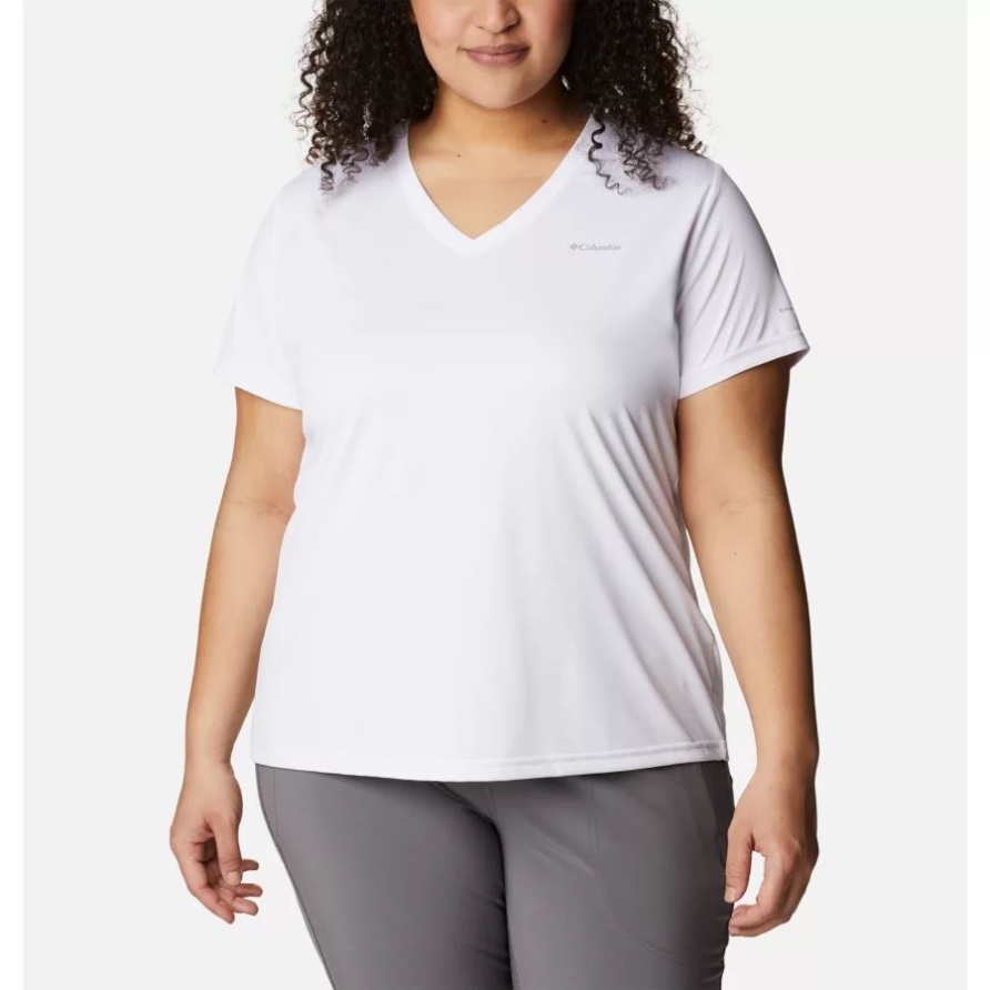 Weiß Columbia Columbia Hike Kurzarm-Shirt Mit V-Ausschnitt Für Damen In Übergröße