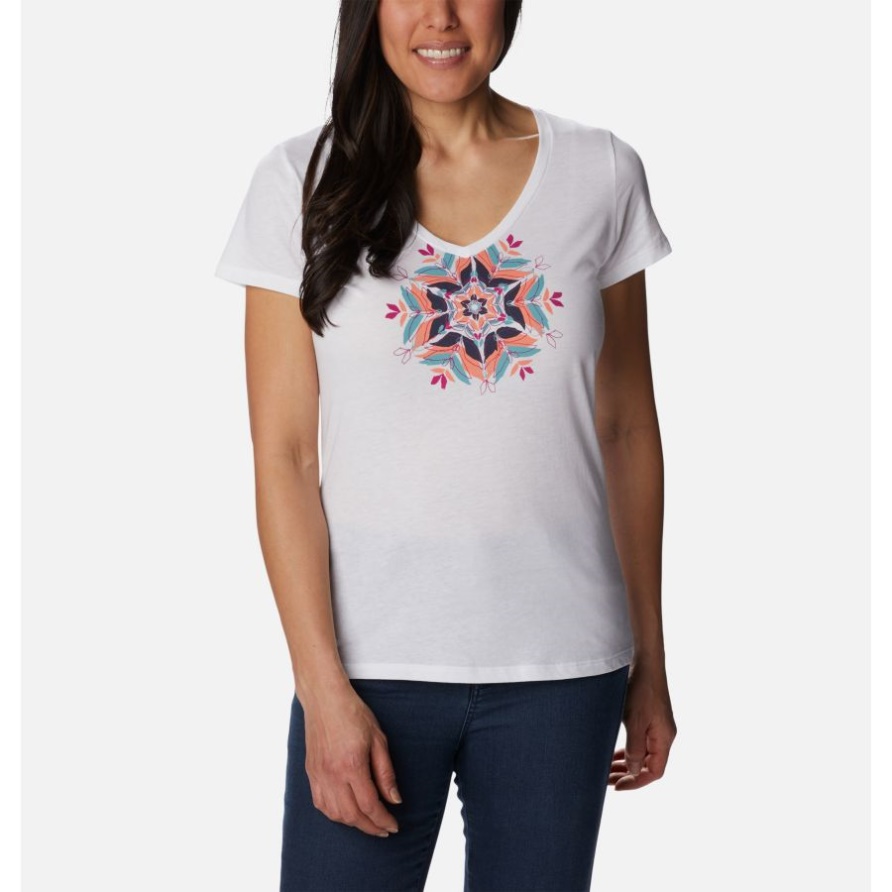 T-Shirt Mit V-Ausschnitt Der Weiß-/Blattlandschafts-Frauen Der Gänseblümchen-Tage II Kolumbien