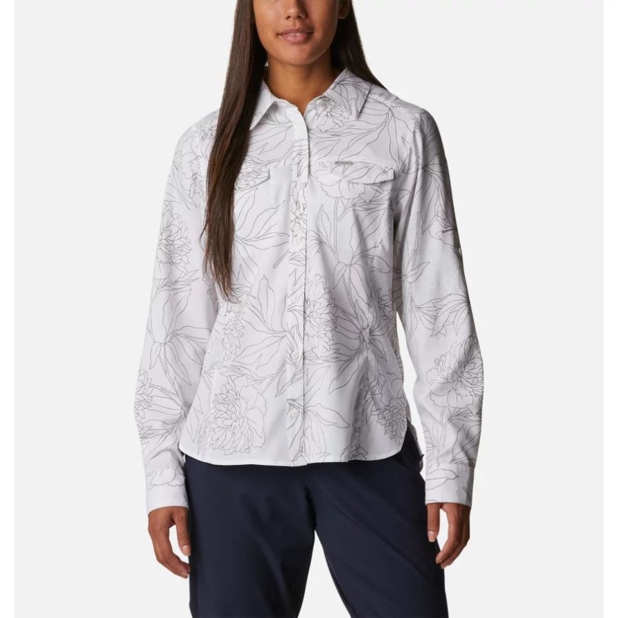 White Leafy Lines Columbia Damen Silver Ridge Lite Plaid Langarmshirt