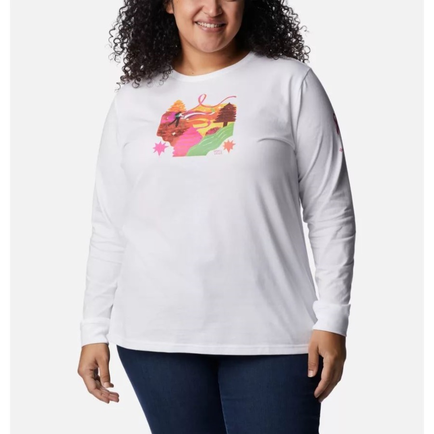 Weiß/Loveis Ribbons Columbia Damen-T-Shirt Tough In Pink Mit Grafik Und Langen Ärmeln In Übergröße