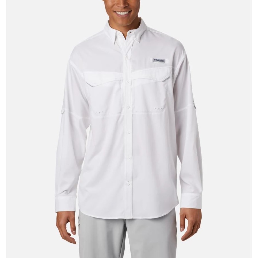 Weißes Pfg Low Drag Offshore Langarmhemd Für Herren Columbia