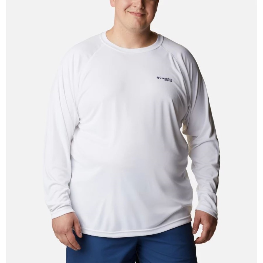 Weiß/Nachtschatten-Logo Columbia Herren-PFG-Terminal-Tackle-Langarmshirt Groß