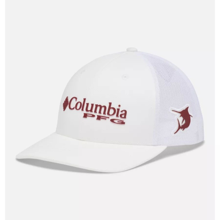 Weiß/roter Jaspis Pfg Logo Mesh Snapback Mid Crown Columbia