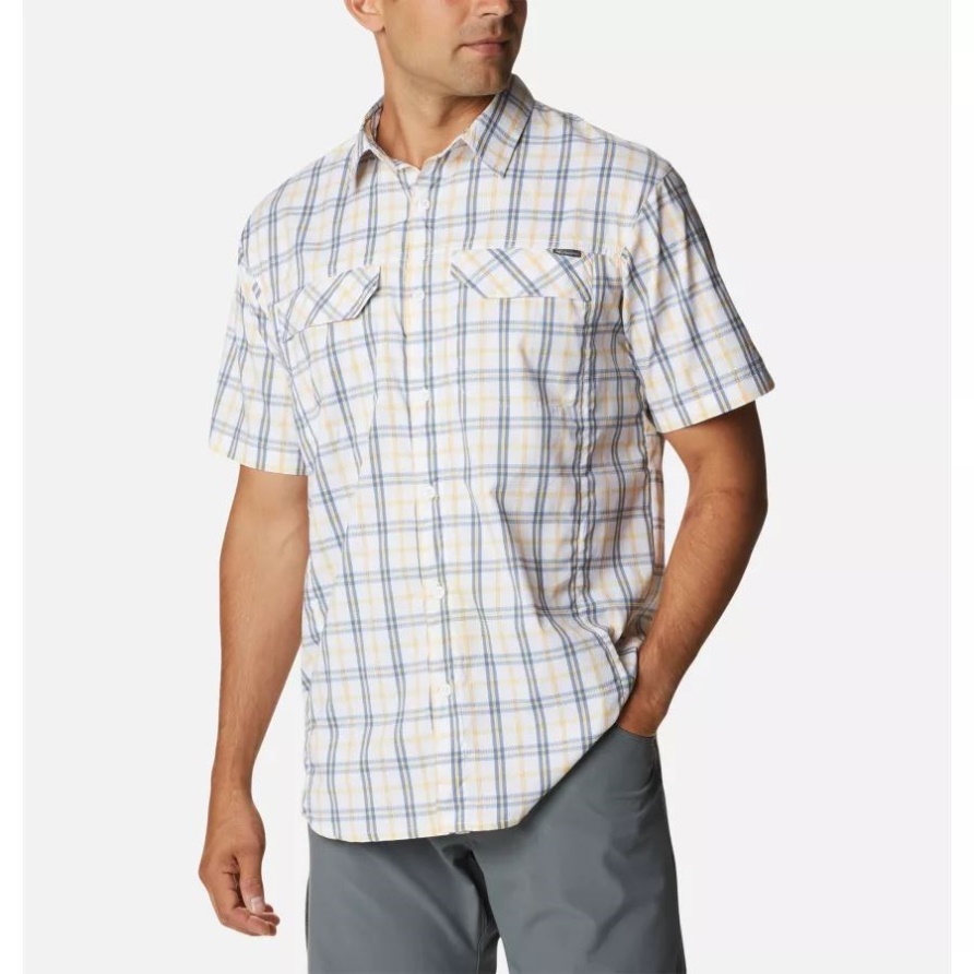 Weißes Switchback Madras Columbia Herren-Silber-Ridge-Lite-Karo-Kurzarmhemd