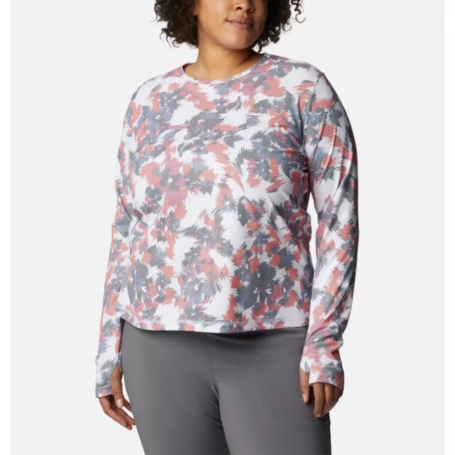 White Typhoon Blooms Columbia Damen-Sonnenabweiser Summerdry Langarmshirt Plus Größe