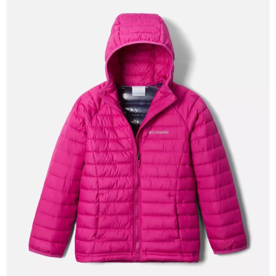 Wild Fuchsia Columbia Powder Lite Isolierte Kapuzenjacke Für Mädchen