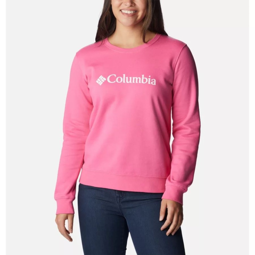 Wilde Geranie/weißes Logo Columbia-Wanderungs-Grafik-Crew-Sweatshirt Der Columbia-Frauen