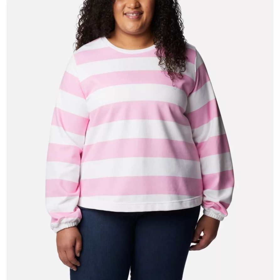 Wild Rose/Rugby Stripe Columbia Columbia Trek French Terry Graphic Crew Plus Für Damen