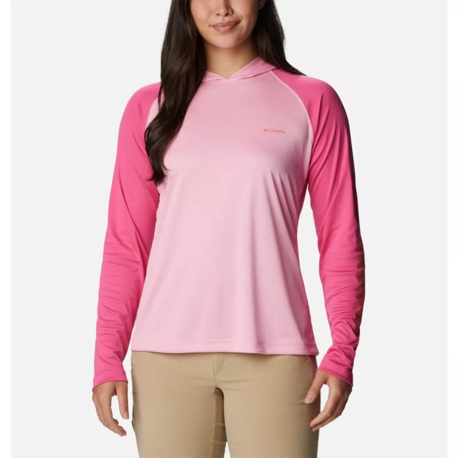 Langärmliger Hoodie Mit Fork Stream Für Wildrose/wld Grnm/snst Orng Logo Columbia Frauen