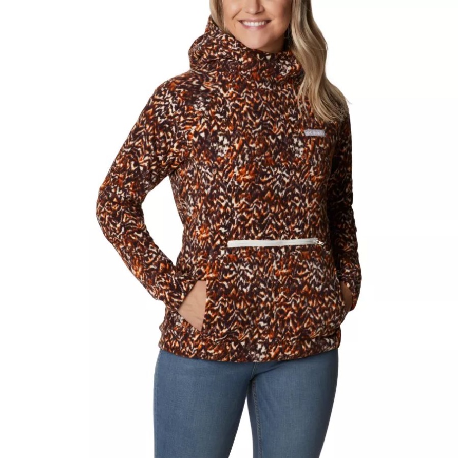 Ali Peak Kapuzenfleece Für Frauen Warmer Kupferfarbener Geländedruck Kolumbien