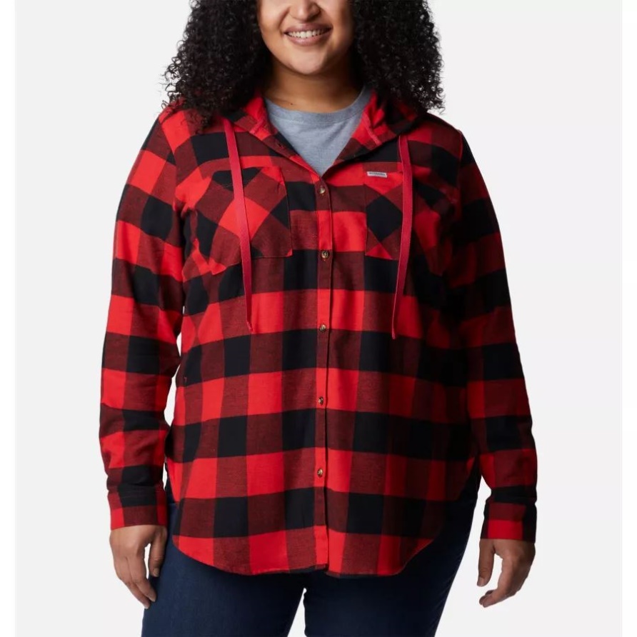 Langärmliges Damen-Hemd Mit Stretch Und Kapuze In Übergröße Red Lily Buffalo Check Columbia