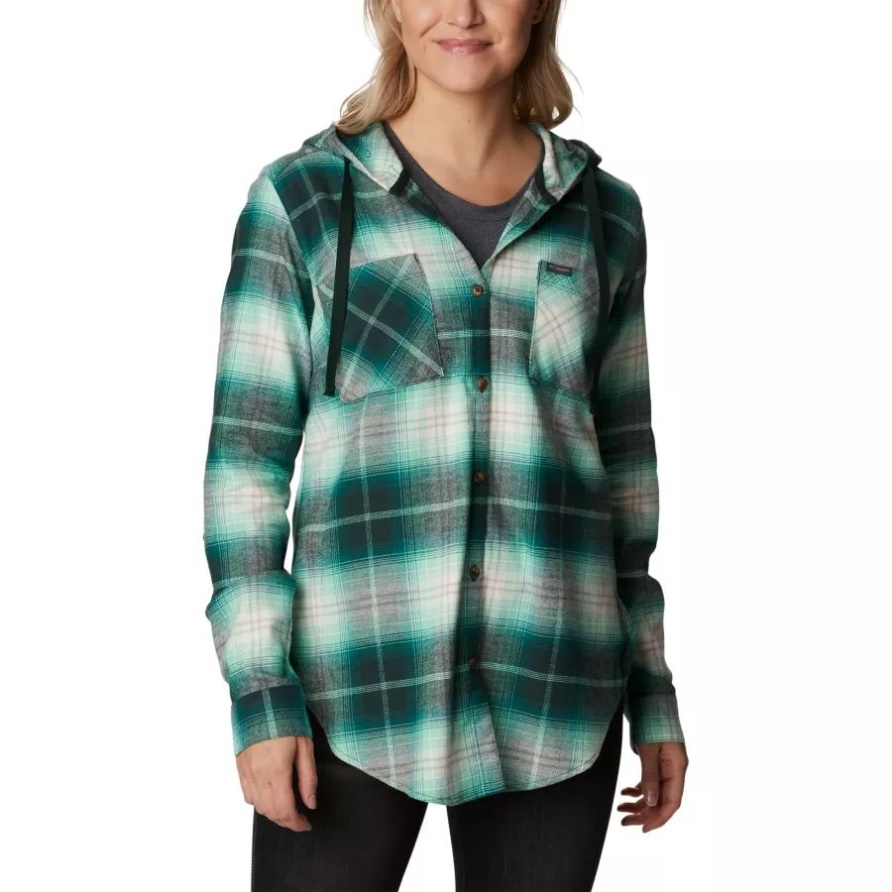 Damen-Hemd Mit Kapuze Und Stretch, Langärmlig, Spruce Ombre Multi Columbia