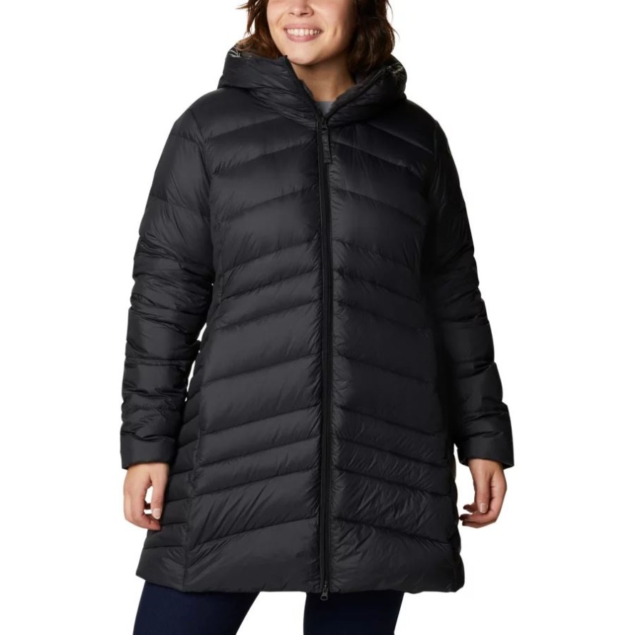 Damen-Herbstpark Daunenjacke Mit Kapuze Plus Größe Columbia Black