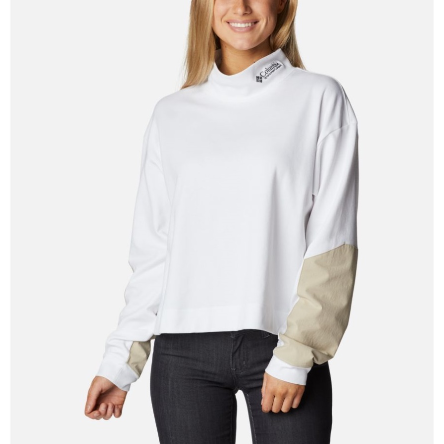 Ballistic Ridge Hochgeschlossenes Langarm-t-shirt Für Damen Columbia White/ancient Fossil