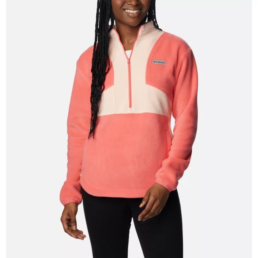 Benton Springs Colorblock-Fleecepullover Mit Halbem Reißverschluss Für Damen Columbia Blush Pink/Pfirsichblüte