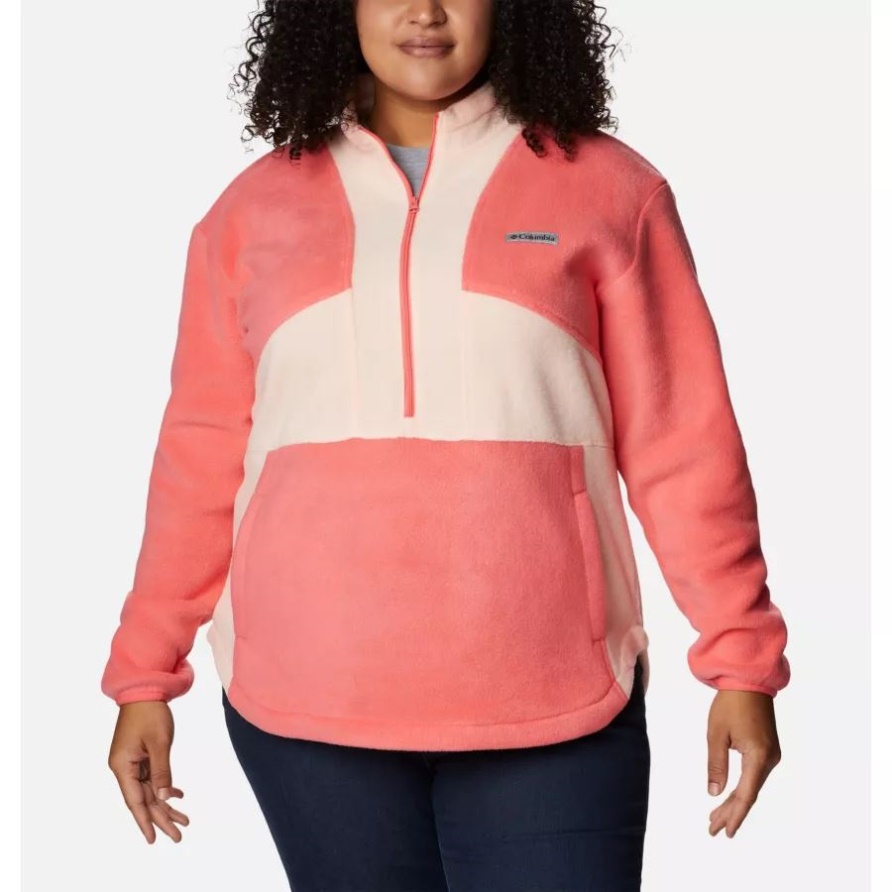 Benton Springs Colorblock-Fleecepullover Mit Halbem Reißverschluss Für Damen In Übergröße In Blush Pink/Pfirsichblüte Columbia