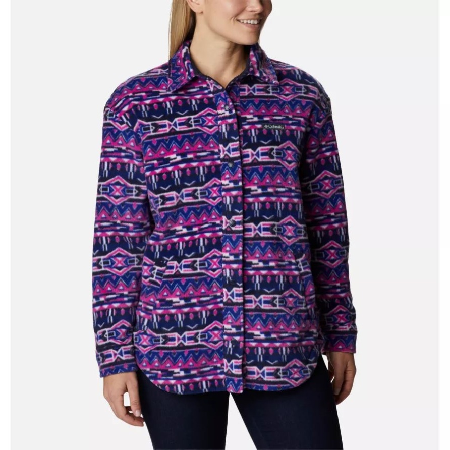 Benton Springs Fleece-Hemdjacke Für Damen Columbia Dark Sapphire 80er-Streifendruck