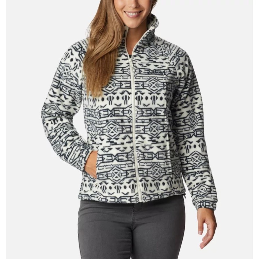 Benton Springs Bedruckte Fleecejacke Mit Durchgehendem Reißverschluss Für Damen Kreide 80er Streifen Columbia
