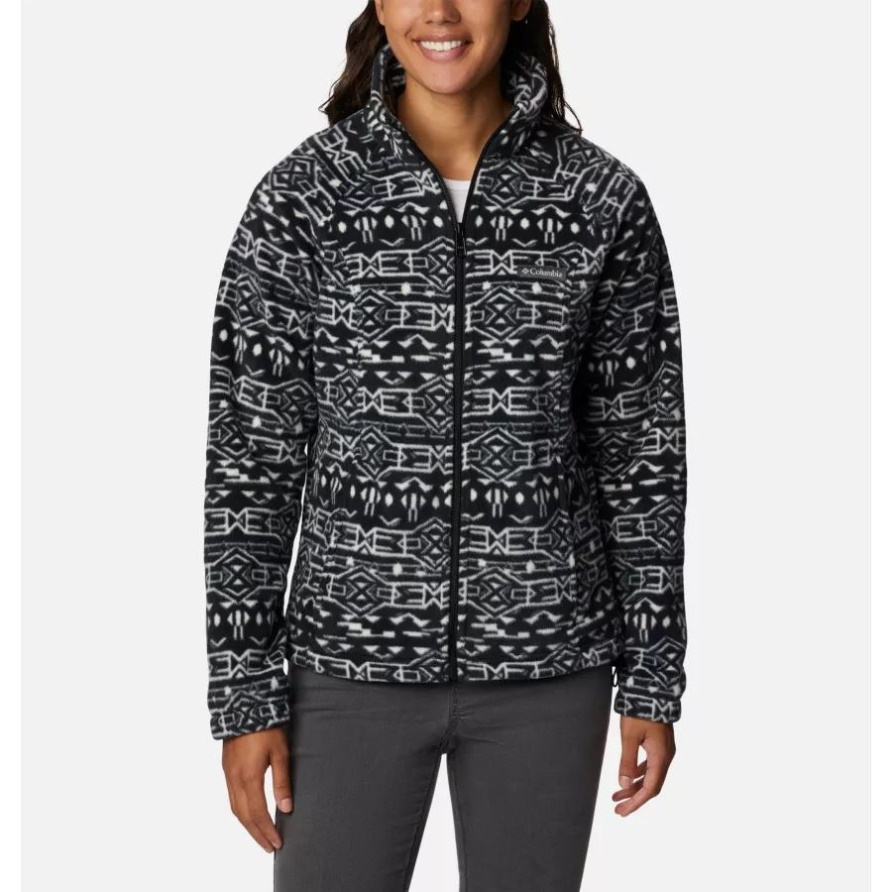 Benton Springs Bedruckte Fleecejacke Mit Durchgehendem Reißverschluss Für Damen Columbia Black 80s Stripe