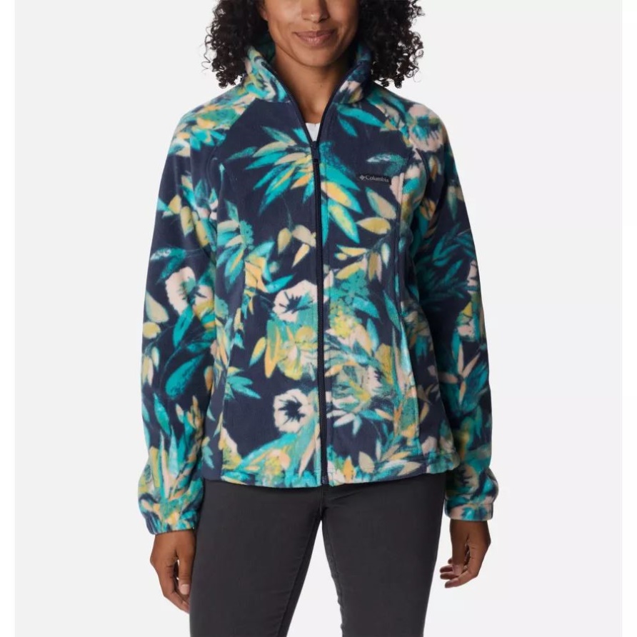 Damen-Fleecejacke Mit Benton-Federn-Print Und Durchgehendem Reißverschluss Columbia Bright Aqua/Wisterian
