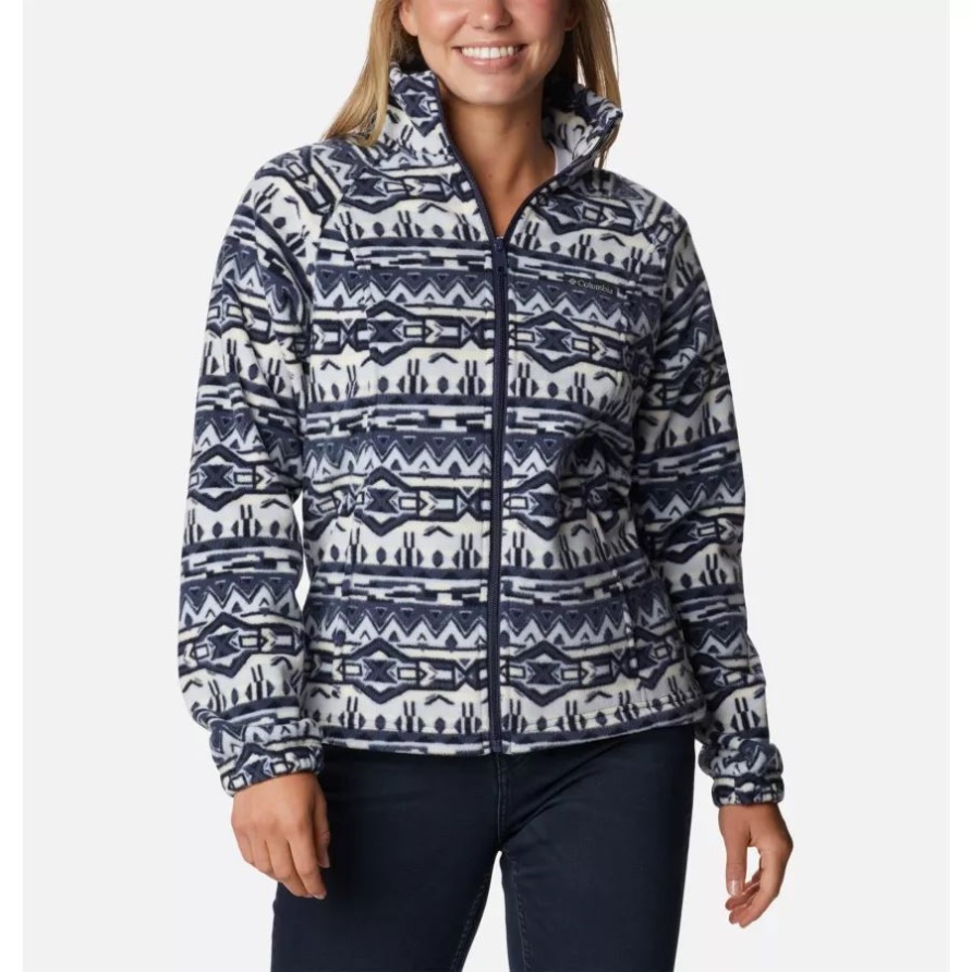 Benton Springs Bedruckte Fleecejacke Mit Durchgehendem Reißverschluss Für Damen, Nächtlicher 80er-Jahre-Streifen Columbia