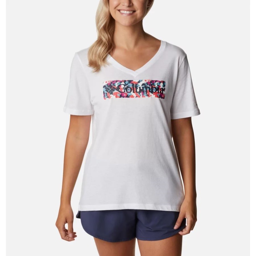 Beiläufiges Grafisches T-Shirt Der Drossel Tag Der Frauen Kolumbien-Weiß/Taifun Blüht Gestaltet